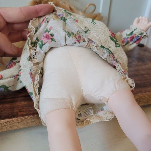 Precious Moments Doll Plush Body Plastic Face Feet w/ original Floral Dress - Picture 8 of 10